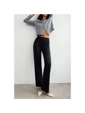 NWOT AYR The High Hopes Black High Rise Wide Leg Ponte Jersey Pull On Pants LARG